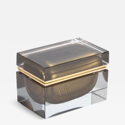 Hand Blown Murano Glass Box in Onyx Black with 24 Karat Gold Flecks