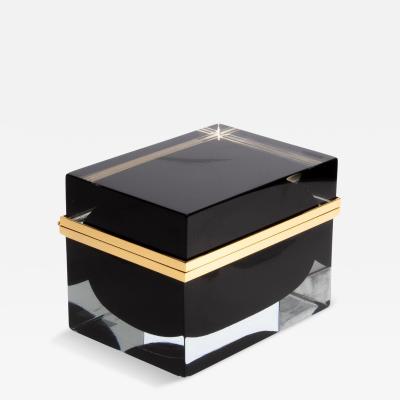 Hand Blown Murano Glass Box in Onyx Black with Brass Fittings