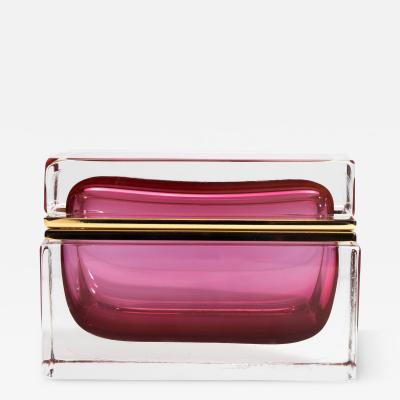 Hand Blown Murano Glass Box in Ruby with Brass Fittings