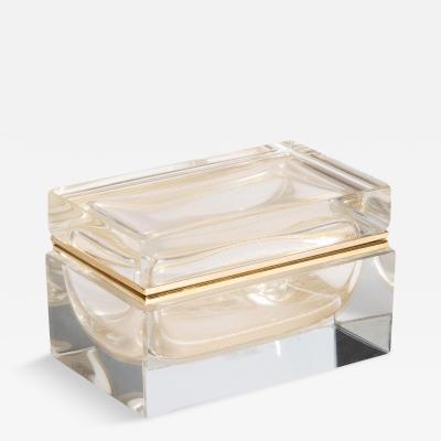 Hand Blown Murano Glass Box with 24 Karat Gold Flecks and Brass Fittings