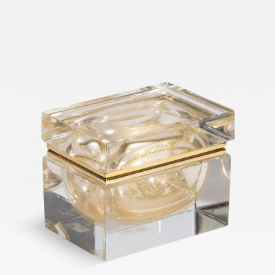 Hand Blown Murano Glass Box with 24 Karat Gold Flecks and Brass Fittings