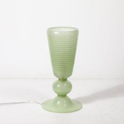 Hand Blown Murano Glass Smoked Jade Pulegoso Art Deco Style Uplight Table Lamps
