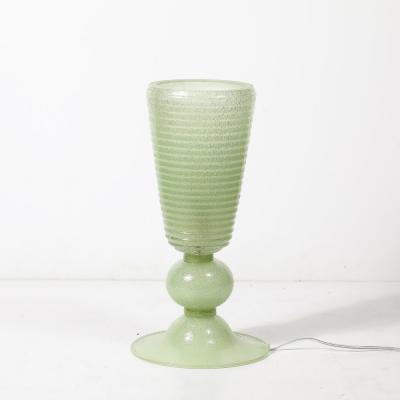 Hand Blown Murano Glass Smoked Jade Pulegoso Art Deco Style Uplight Table Lamps