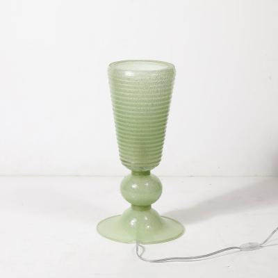 Hand Blown Murano Glass Smoked Jade Pulegoso Art Deco Style Uplight Table Lamps
