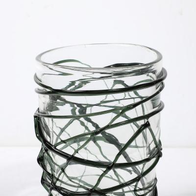 Hand Blown Murano Glass Vases with Organic Viridian Green Sculptural Striations