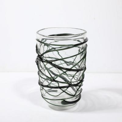 Hand Blown Murano Glass Vases with Organic Viridian Green Sculptural Striations