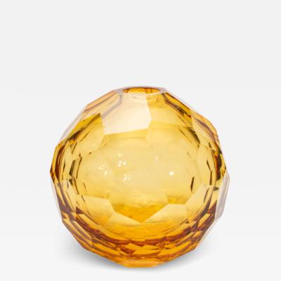 Hand Blown Murano Globe Vase in Amber