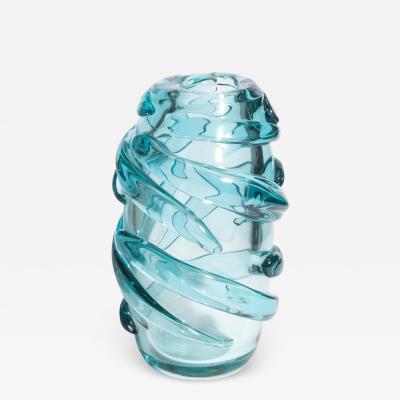 Hand Blown Murano Gomitolo Vase in Aqua Blue Medium