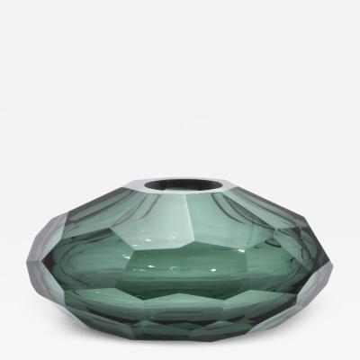 Hand Blown Murano Modern Faceted Bowl in Emerald Green
