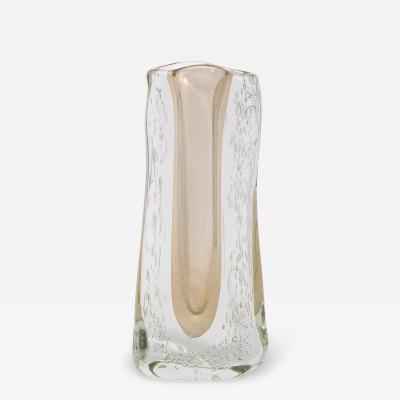 Hand Blown Murano Modern Fluid Vase Clear with 24 karat Gold Flecks and Bubbles
