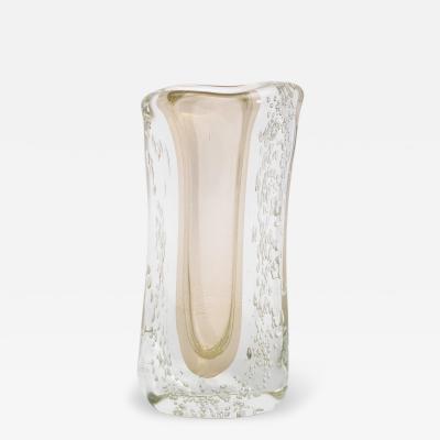 Hand Blown Murano Modern Fluid Vase Clear with 24 karat Gold Flecks and Bubbles