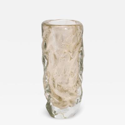 Hand Blown Murano Modern Sculptural Vase Clear with 24 karat Gold Flecks Grande