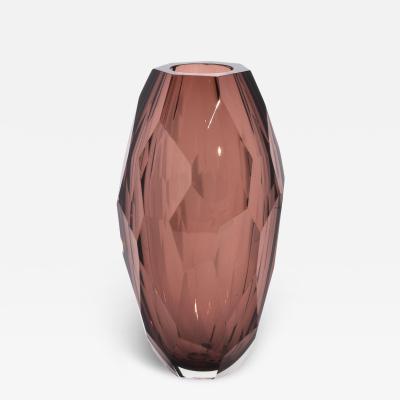 Hand Blown Murano Modern Tall Faceted Vase in Amethyst Large