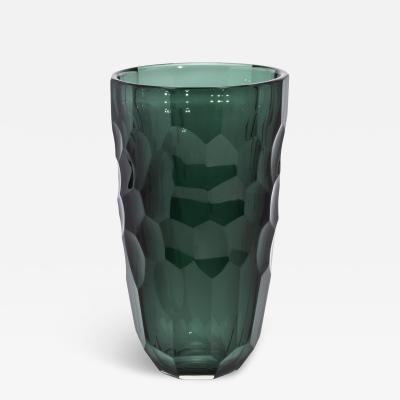 Hand Blown Murano Modern Tall Faceted Vase in Eucalyptus Green Large