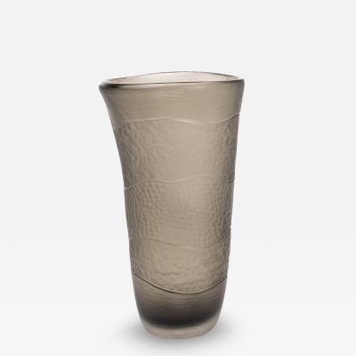 Hand Blown Murano Modern Tall Textural Vase in Smoky Grey