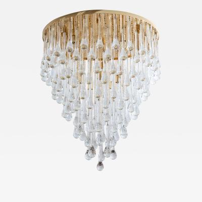 Hand Blown Murano Raindrop Chandelier in Clear with Polished Brass Fittings