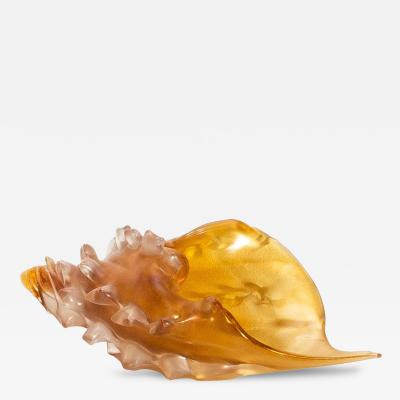 Hand Blown Murano Shell in Amber with 24 karat Gold Flecks