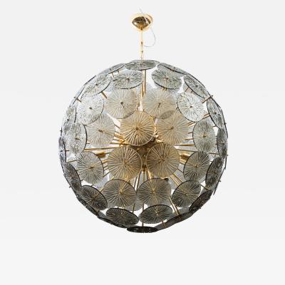 Hand Blown Murano Sputnik Chandelier in Grey with Polished Brass Fittings