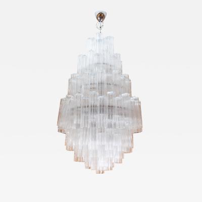 Hand Blown Murano Tubi Tronchi Chandelier in Clear with Polished Chrome Fittings