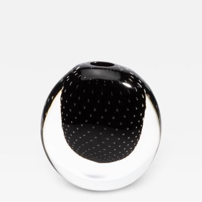 Hand Blown Murano Vase in Black Onyx with Bubbles