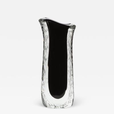 Hand Blown Murano Vase in Clear and Onyx Black with Bubbles