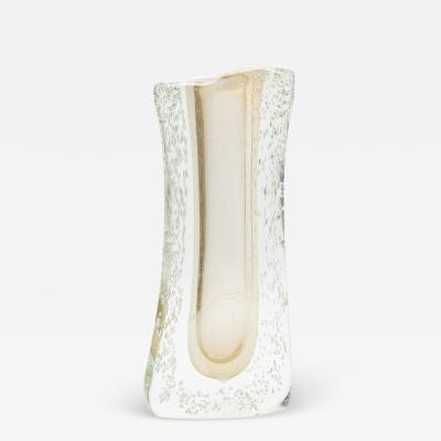 Hand Blown Murano Vase in Clear with 24 Karat Gold Flecks and Bubbles