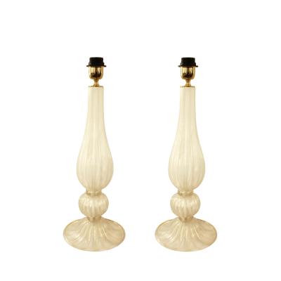 Hand Blown Pair of Murano Pearlescent Rigadin Glass Table Lamps with Aventurina 