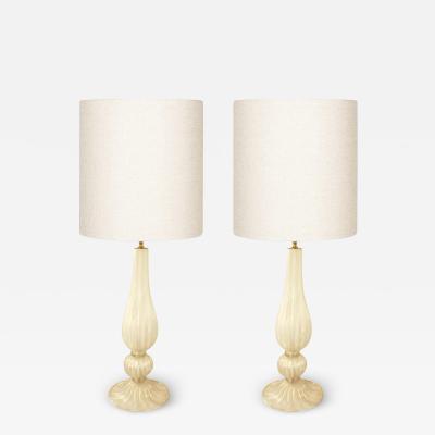 Hand Blown Pair of Murano Pearlescent Rigadin Glass Table Lamps with Aventurina 