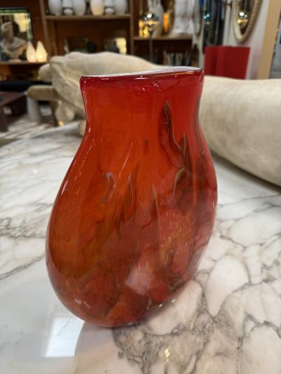 Hand Blown Red Murano Art Glass Italian Vase
