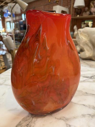 Hand Blown Red Murano Art Glass Italian Vase