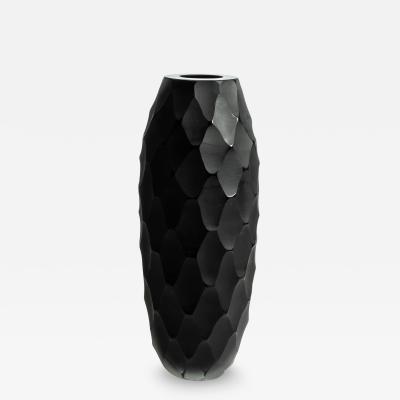 Hand Blown Tall Murano Vase Buttuto in Black