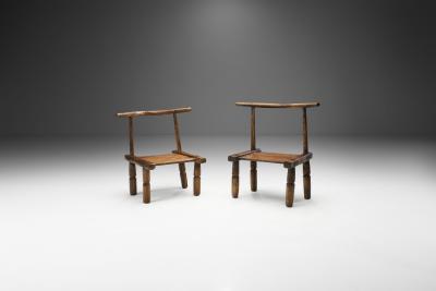 Hand Carved African Baule Tribal Chairs Ivory Coast Early 20th century