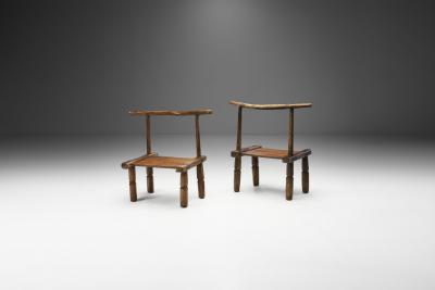 Hand Carved African Baule Tribal Chairs Ivory Coast Early 20th century