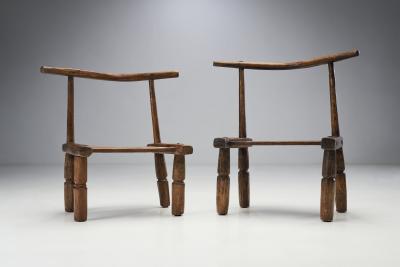 Hand Carved African Baule Tribal Chairs Ivory Coast Early 20th century