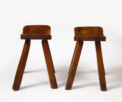 Hand Carved Elm Stool France c 1960