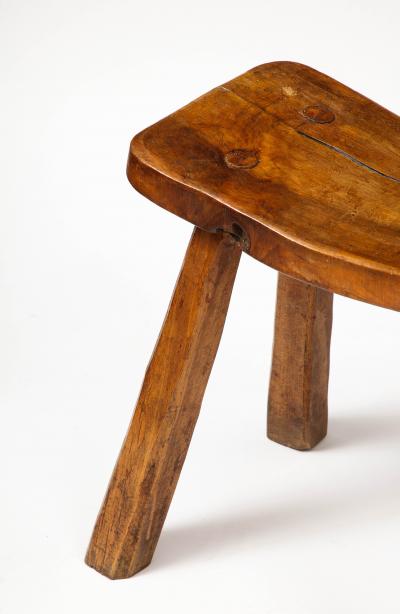 Hand Carved Elm Stool France c 1960