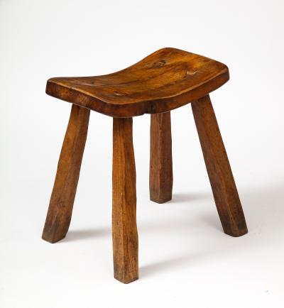 Hand Carved Elm Stool France c 1960