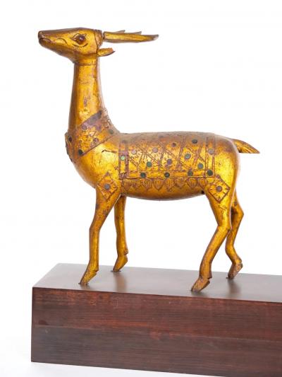 Hand Carved Gilt Gold Animal Sculpture Wood Base Decorative Piece