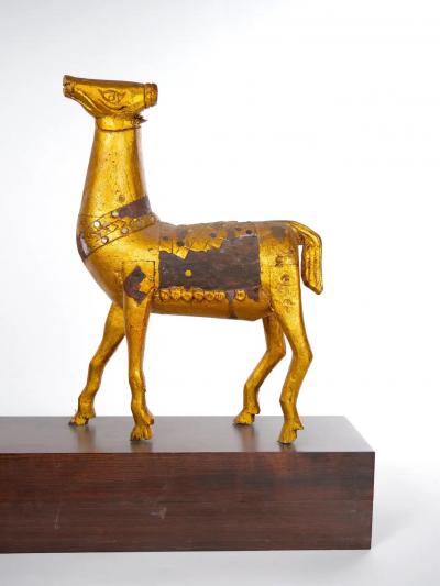 Hand Carved Gilt Gold Animal Sculpture Wood Base Decorative Piece
