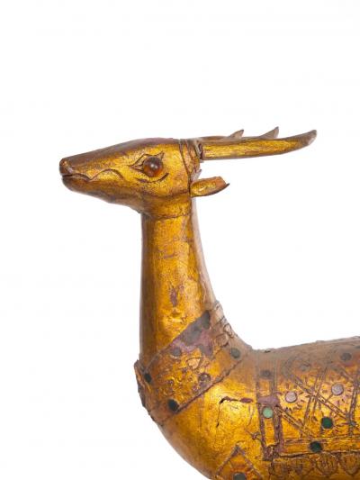 Hand Carved Gilt Gold Animal Sculpture Wood Base Decorative Piece