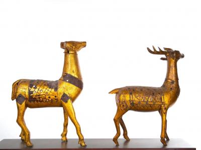 Hand Carved Gilt Gold Animal Sculpture Wood Base Decorative Piece