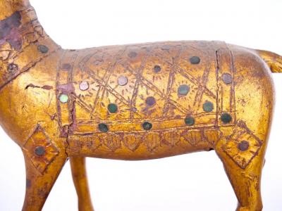 Hand Carved Gilt Gold Animal Sculpture Wood Base Decorative Piece