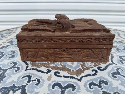 Hand Carved Jaguar Relief Wooden Jewelry Box