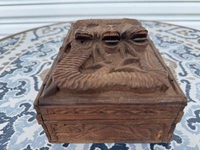 Hand Carved Jaguar Relief Wooden Jewelry Box