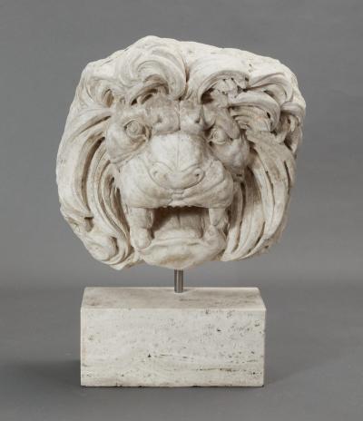 Hand Carved Marble Lion Head with Stand