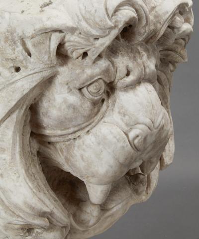 Hand Carved Marble Lion Head with Stand