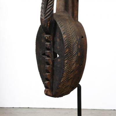 Hand Carved Mossi Tribe Ceremonial Wood Mask on Elevated Sculptural Base