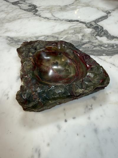 Hand Carved Multicolor Marble Ashtray with Natural Raw Edge