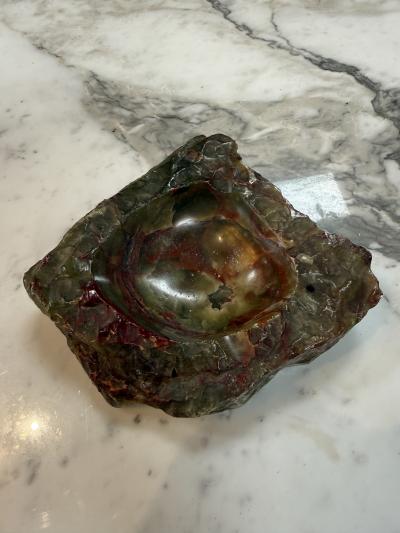Hand Carved Multicolor Marble Ashtray with Natural Raw Edge