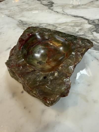 Hand Carved Multicolor Marble Ashtray with Natural Raw Edge